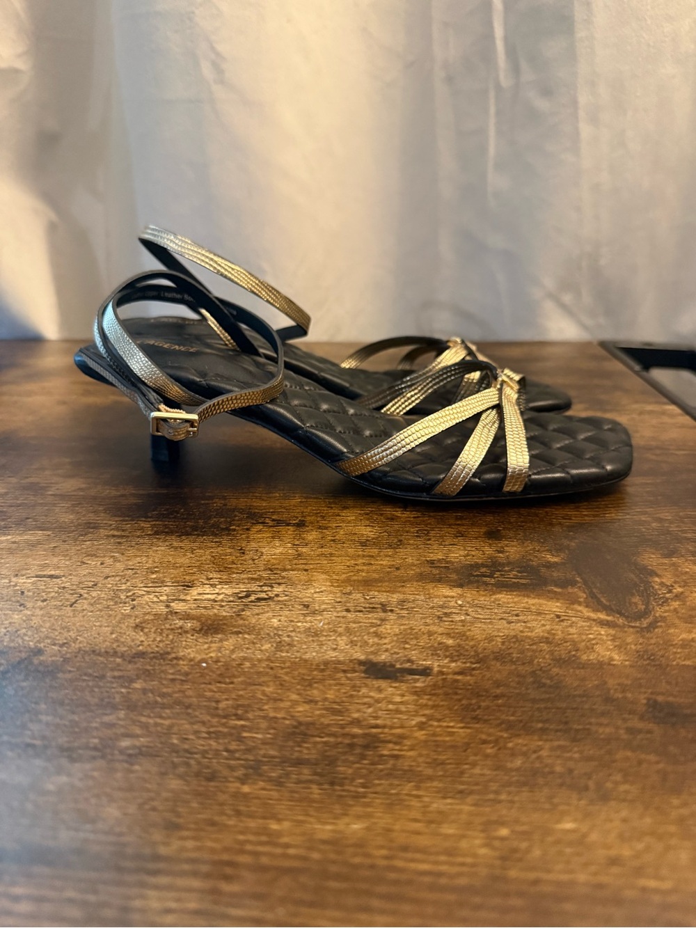 L’Agence Gold Strappy Kitten Heel Sandals - Women's size 7.5